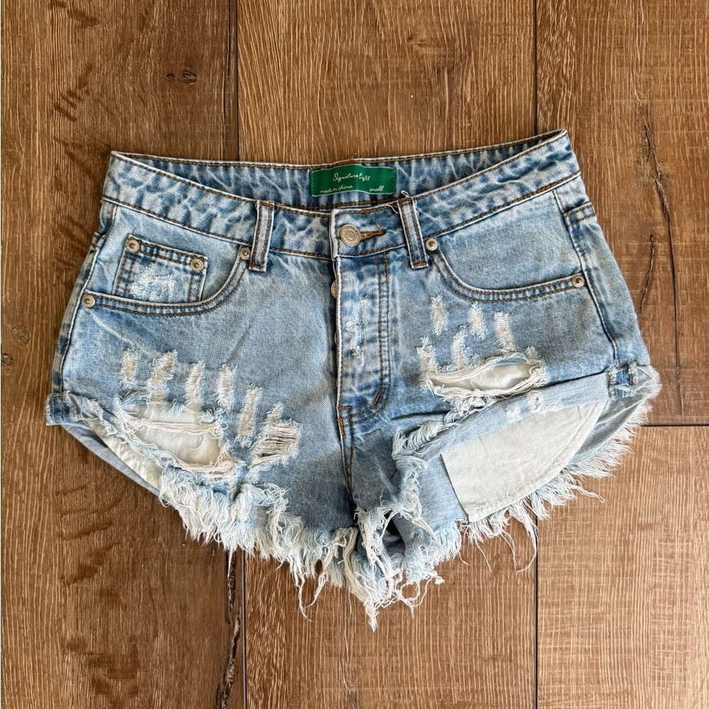 Signature8 Distressed Blue Denim Shorts